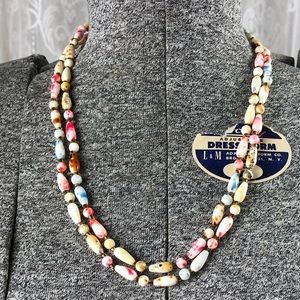 Vintage Long Strand Marbled Speckled Multi-Colored Beaded Necklace